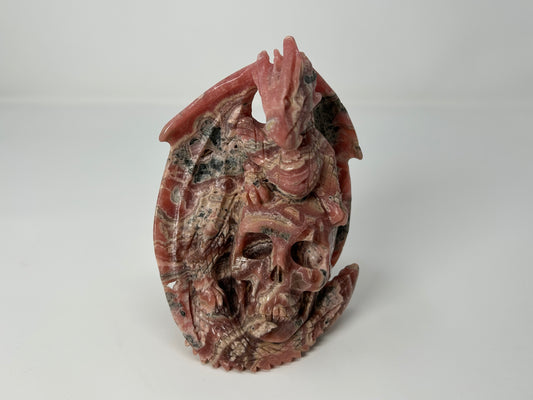 Rhodochrosite Skull with Dragon (5", 127mm)