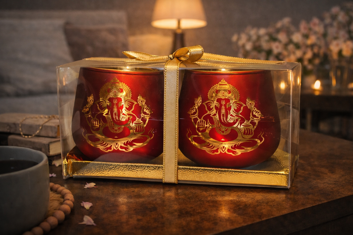 Ganesha Candle Holder - 2pcs: Red
