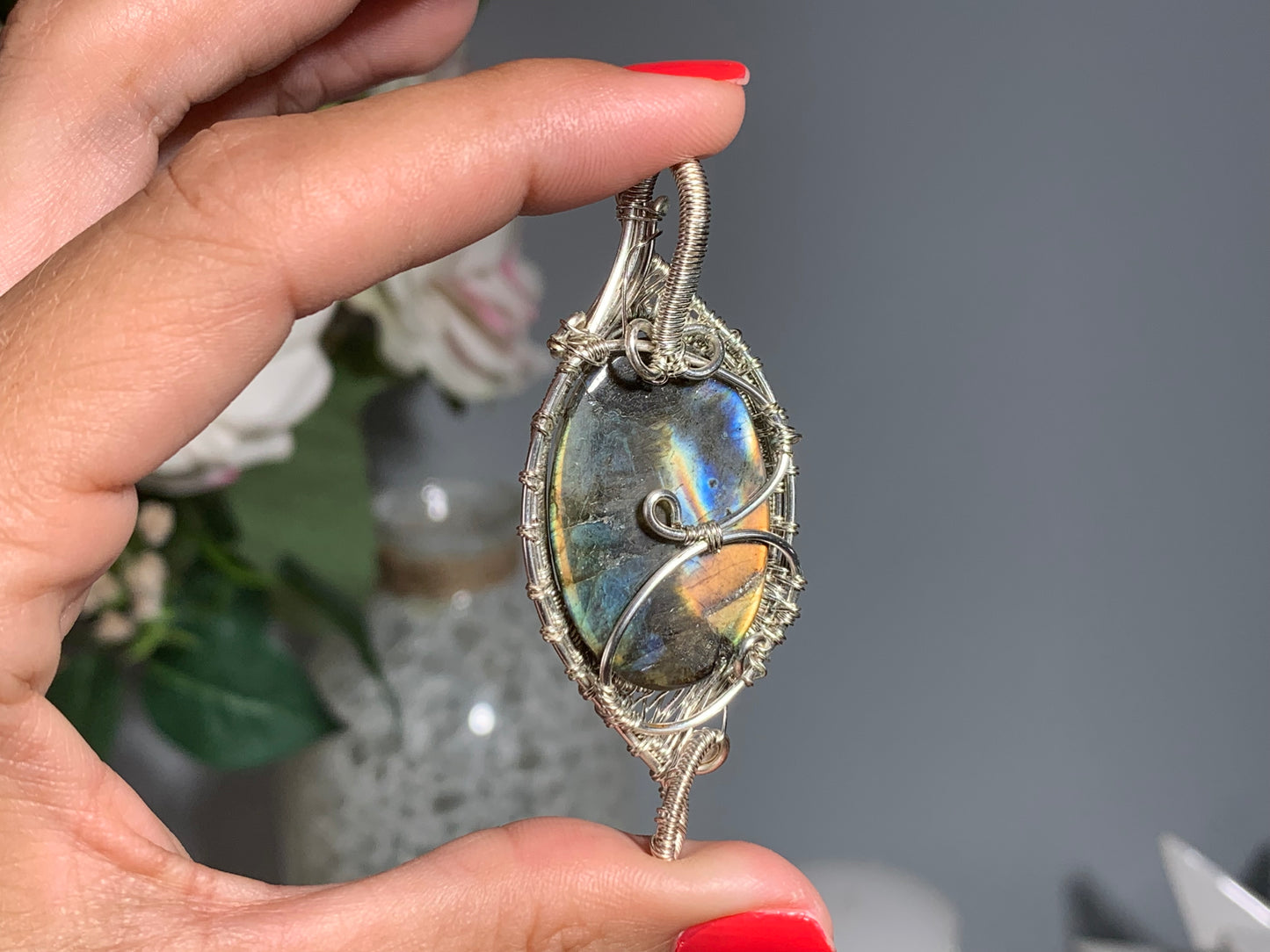 Wire Wrapped Labradorite Pendant (2.5" 64mm)