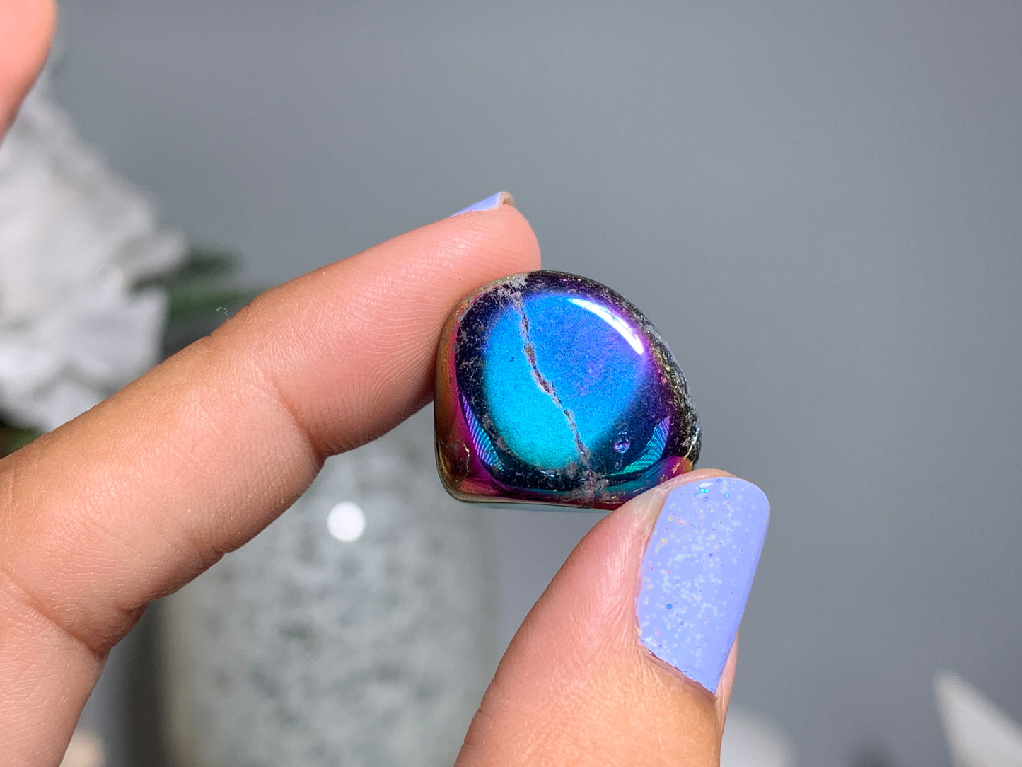 Tumbled Dark Titanium Aura Quartz