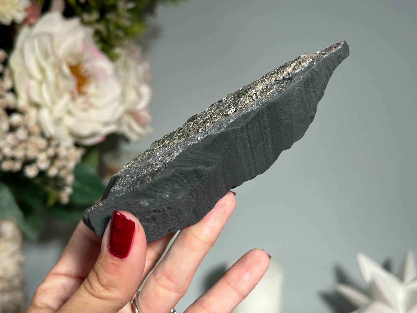 Pyrite on Shungite (4.9", 124mm)