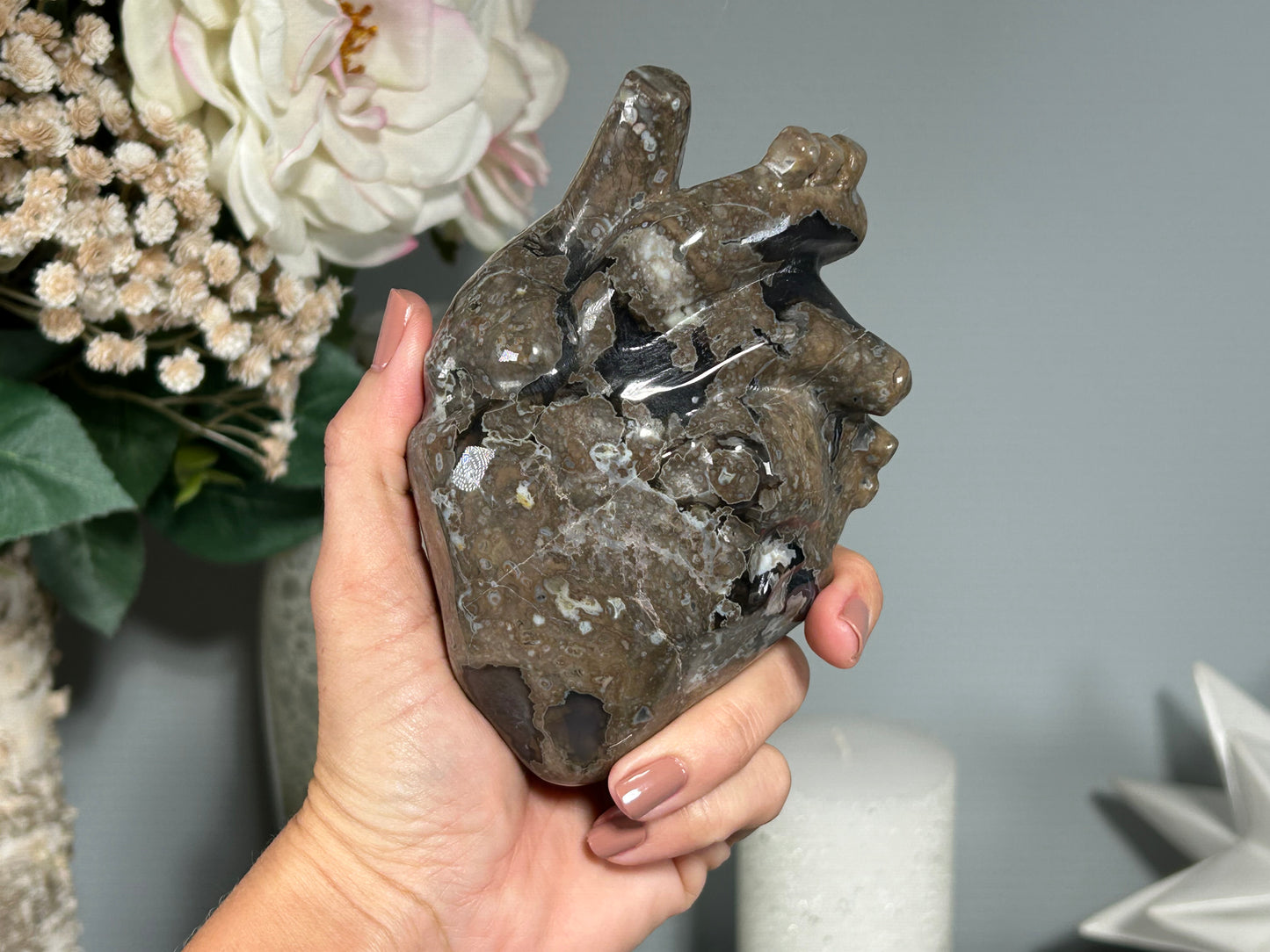 Volcano Agate Anatomical Heart (5", 127mm)