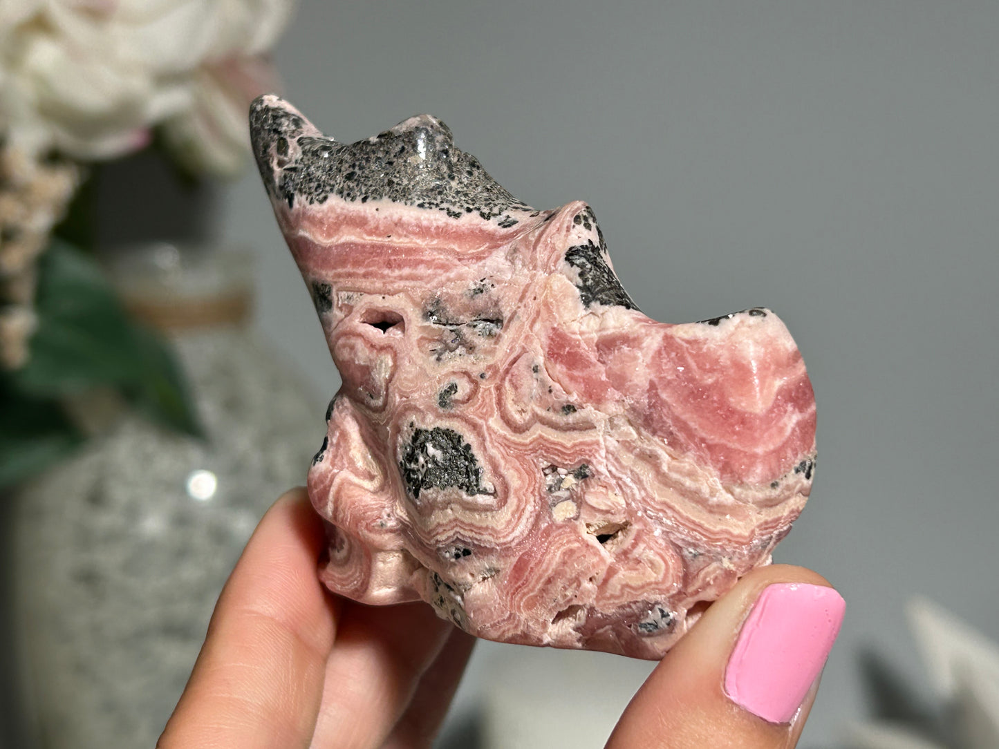 Rhodochrosite Skull (2.8", 72mm)