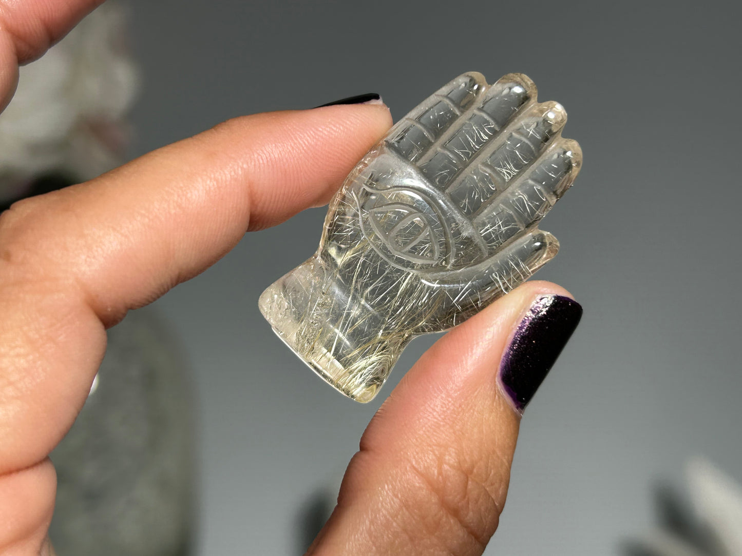 Rutilated Quartz Evil Eye Hand (1.6”, 41mm)