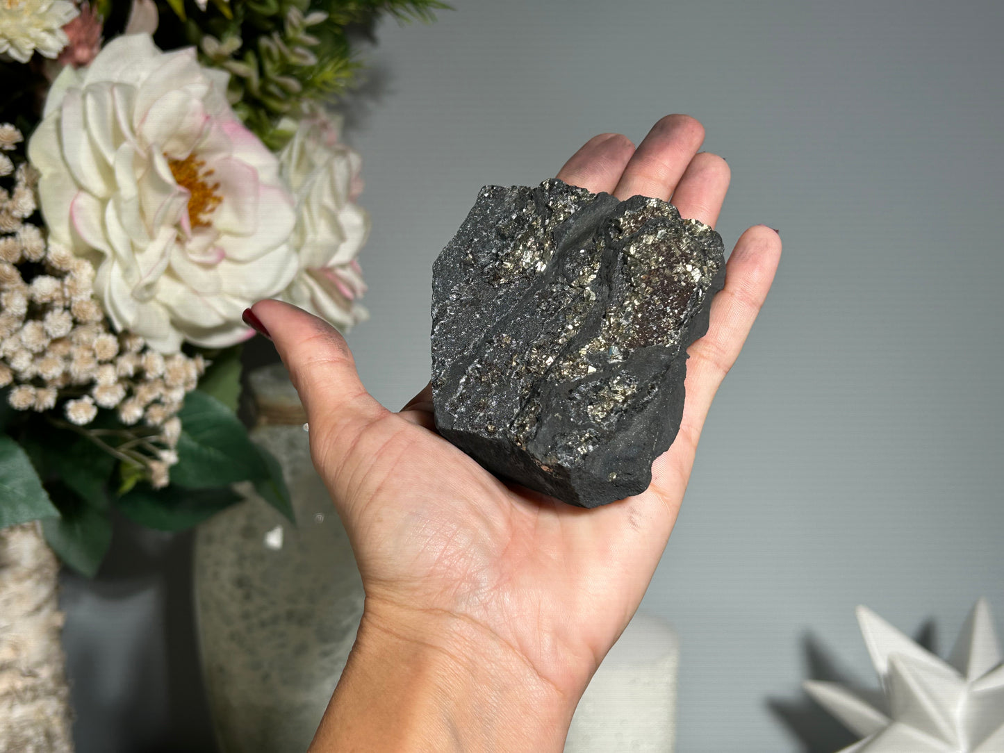 Pyrite on Shungite (3", 77mm)