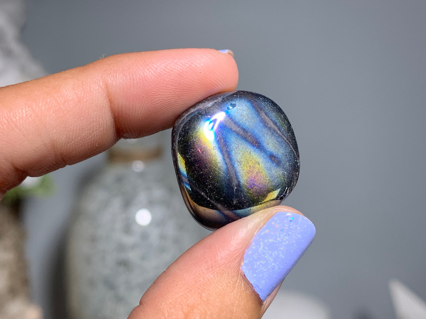 Tumbled Dark Titanium Aura Quartz