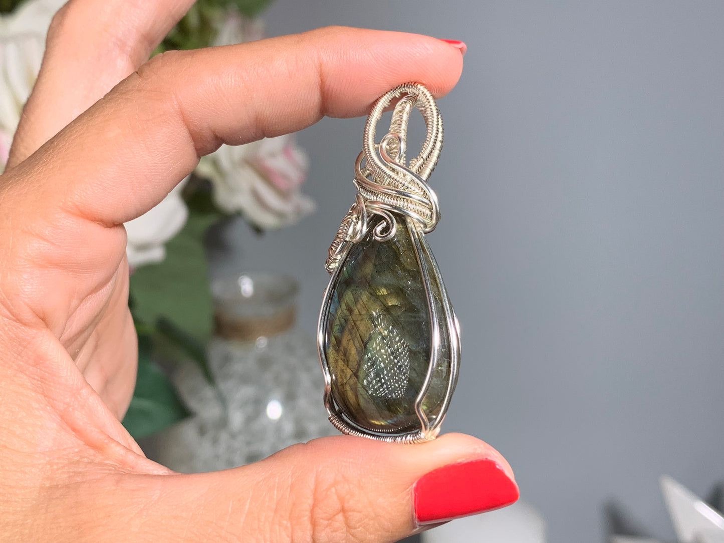 Wire Wrapped Labradorite Pendant (2.2" 56mm)