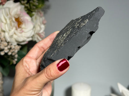 Pyrite on Shungite (4.6", 117mm)