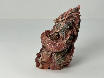Rhodochrosite Skull with Dragon (4.5", 115mm)
