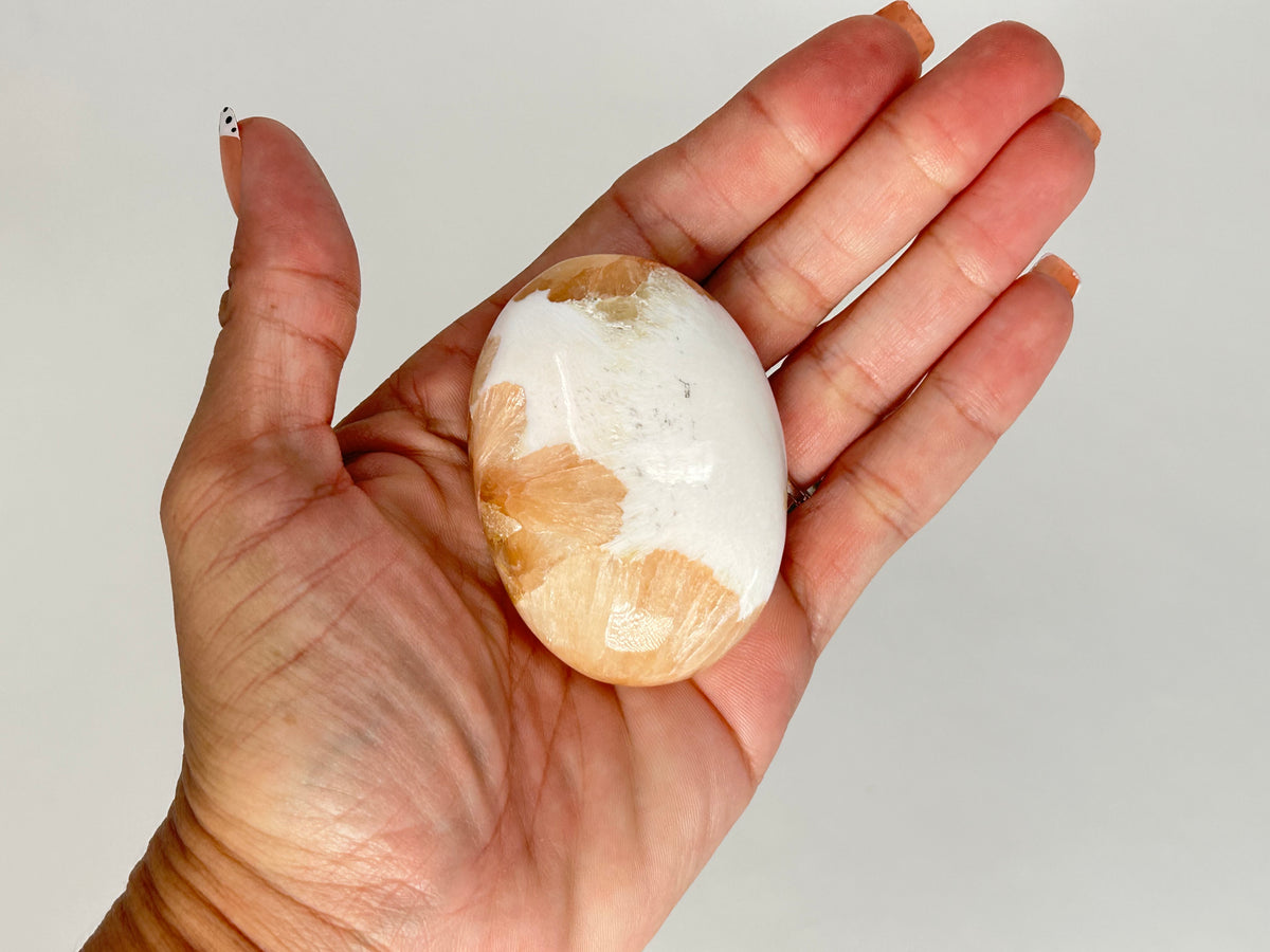 Stilbite with Scolecite Palm Stone (2.25", 57mm)
