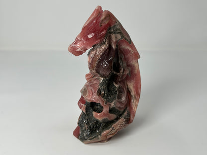 Rhodochrosite Skull with Dragon (5.5", 141mm)