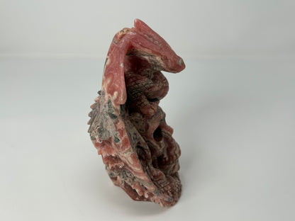 Rhodochrosite Skull with Dragon (5", 127mm)