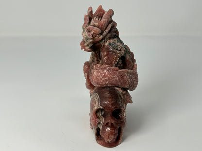 Rhodochrosite Skull with Dragon (4.5", 115mm)