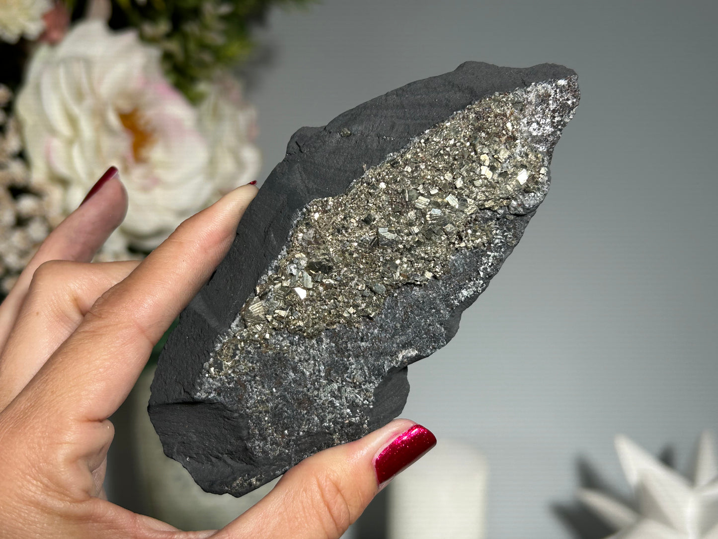 Pyrite on Shungite (4.9", 124mm)