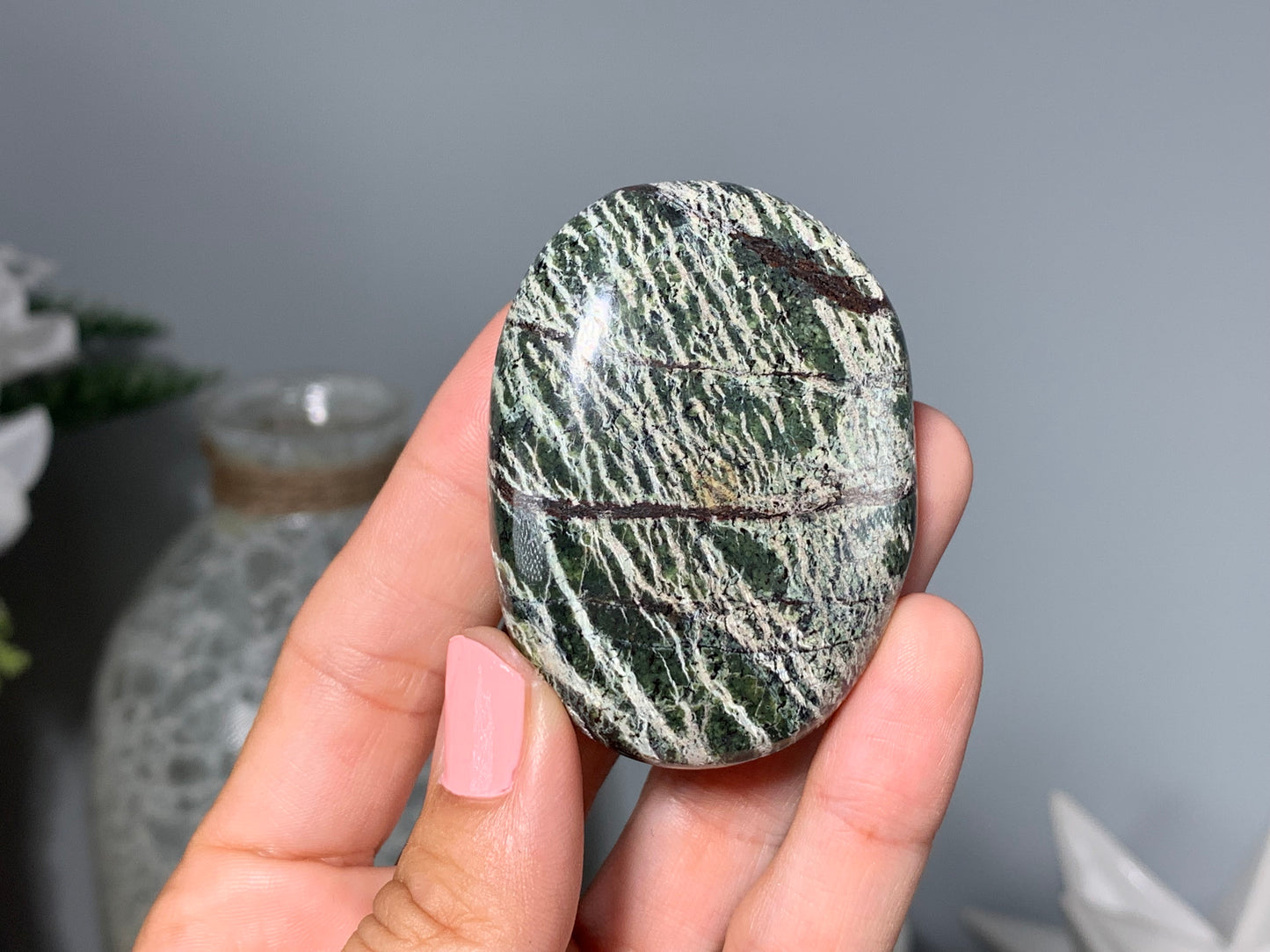 Green Zebra Jasper Palm Stone