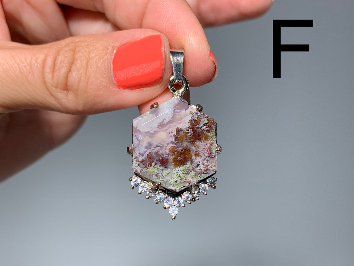 Moss Agate Pendant with Cubic Zirconia