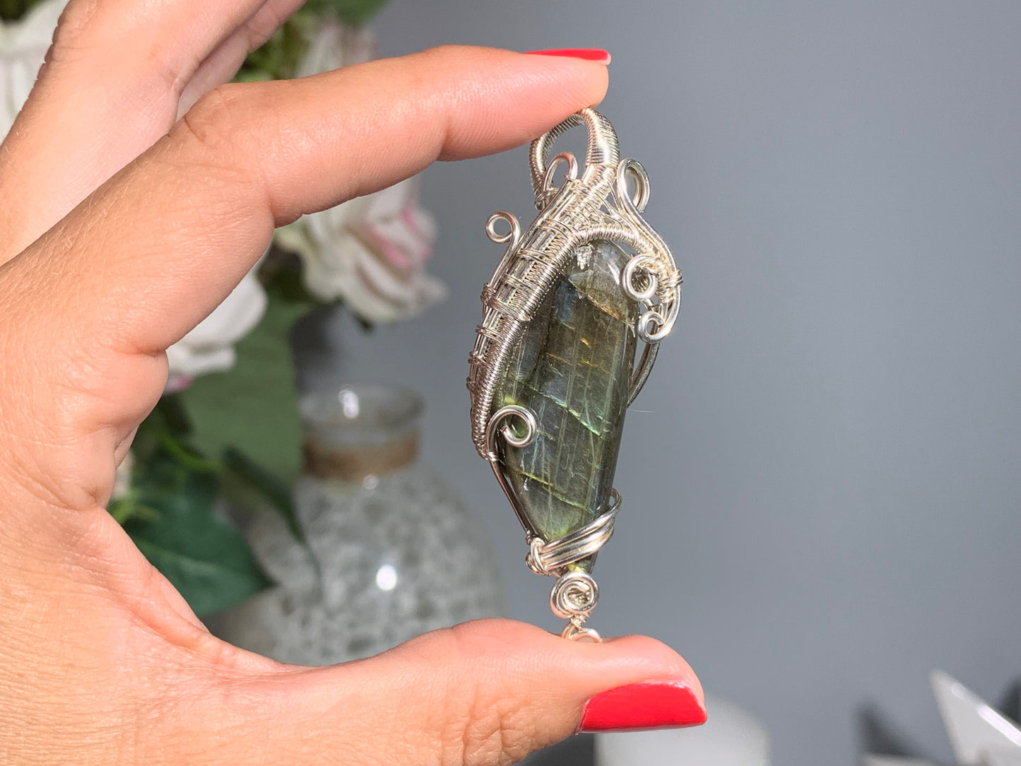 Wire Wrapped Labradorite Pendant (2.5" 65mm)