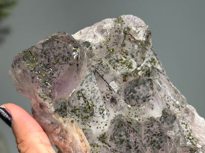 Epidote on Amethyst (5.4", 134mm)