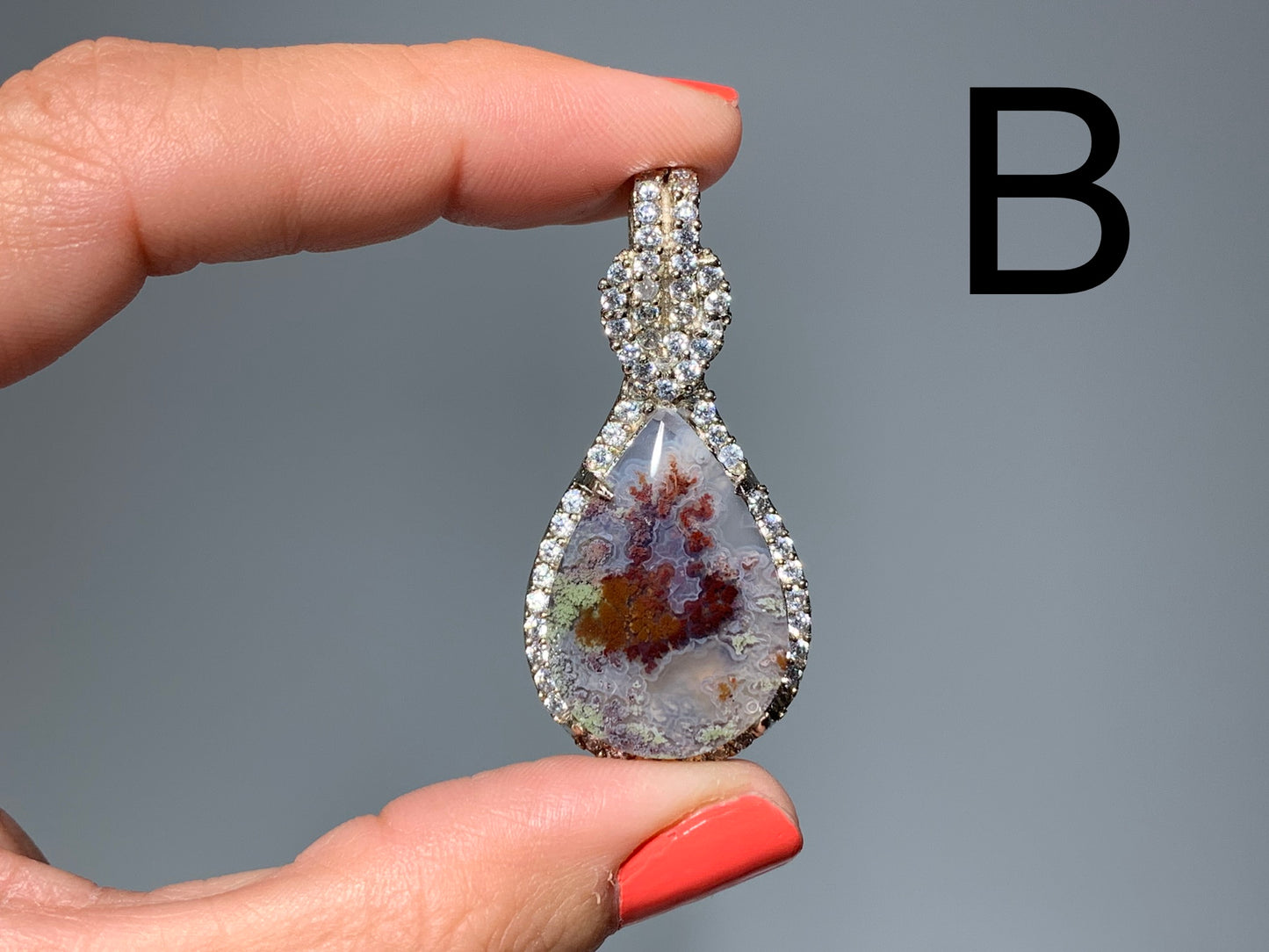 Moss Agate Pendant with Cubic Zirconia