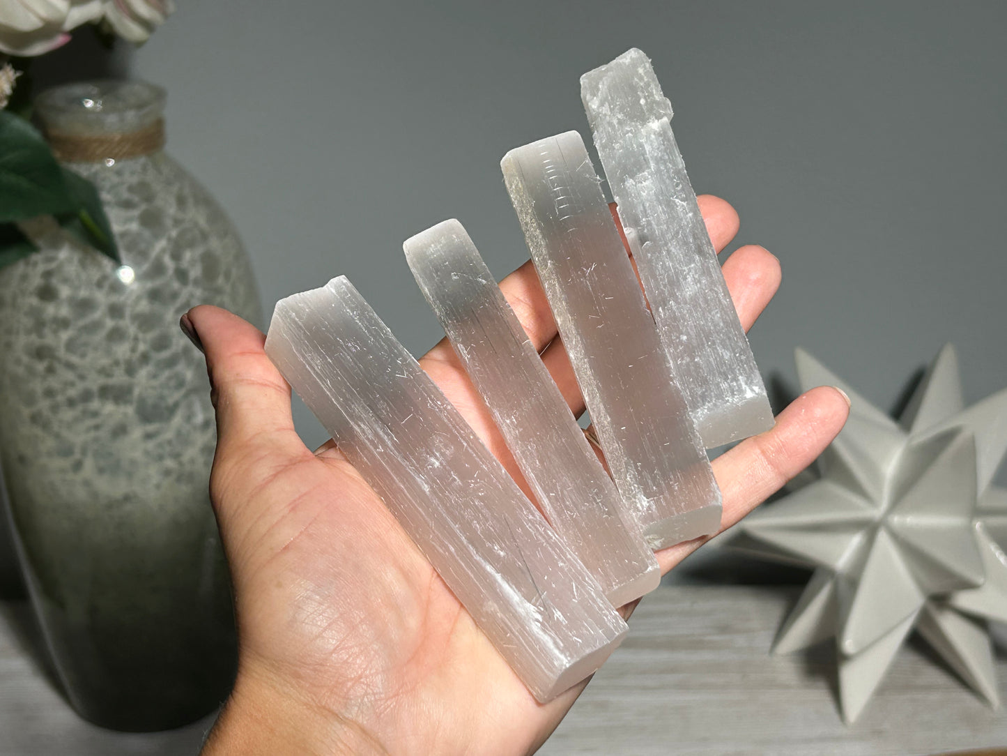 Home Protection Kit (4pc 4" Selenite Stick & 1pc Black Tourmaline)