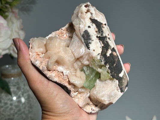 Pink Stilbite with Green Apophyllite Cluster (4.7", 120mm)