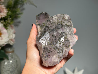 Epidote on Amethyst (5.4", 134mm)