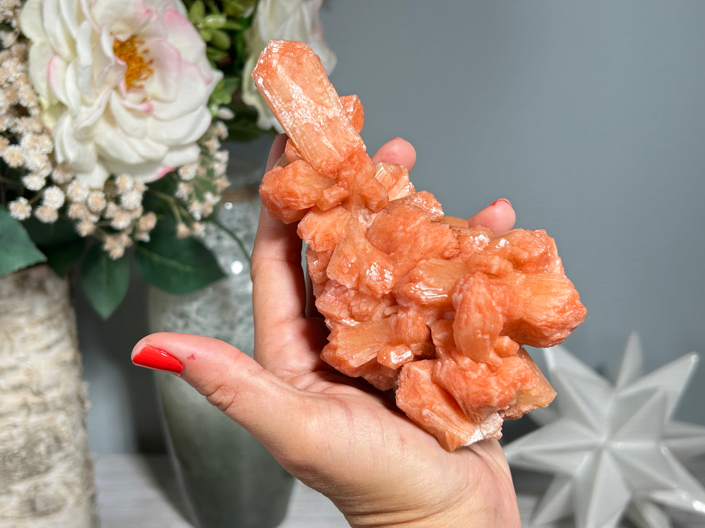 Red Stilbite Cluster (5.5", 139mm)