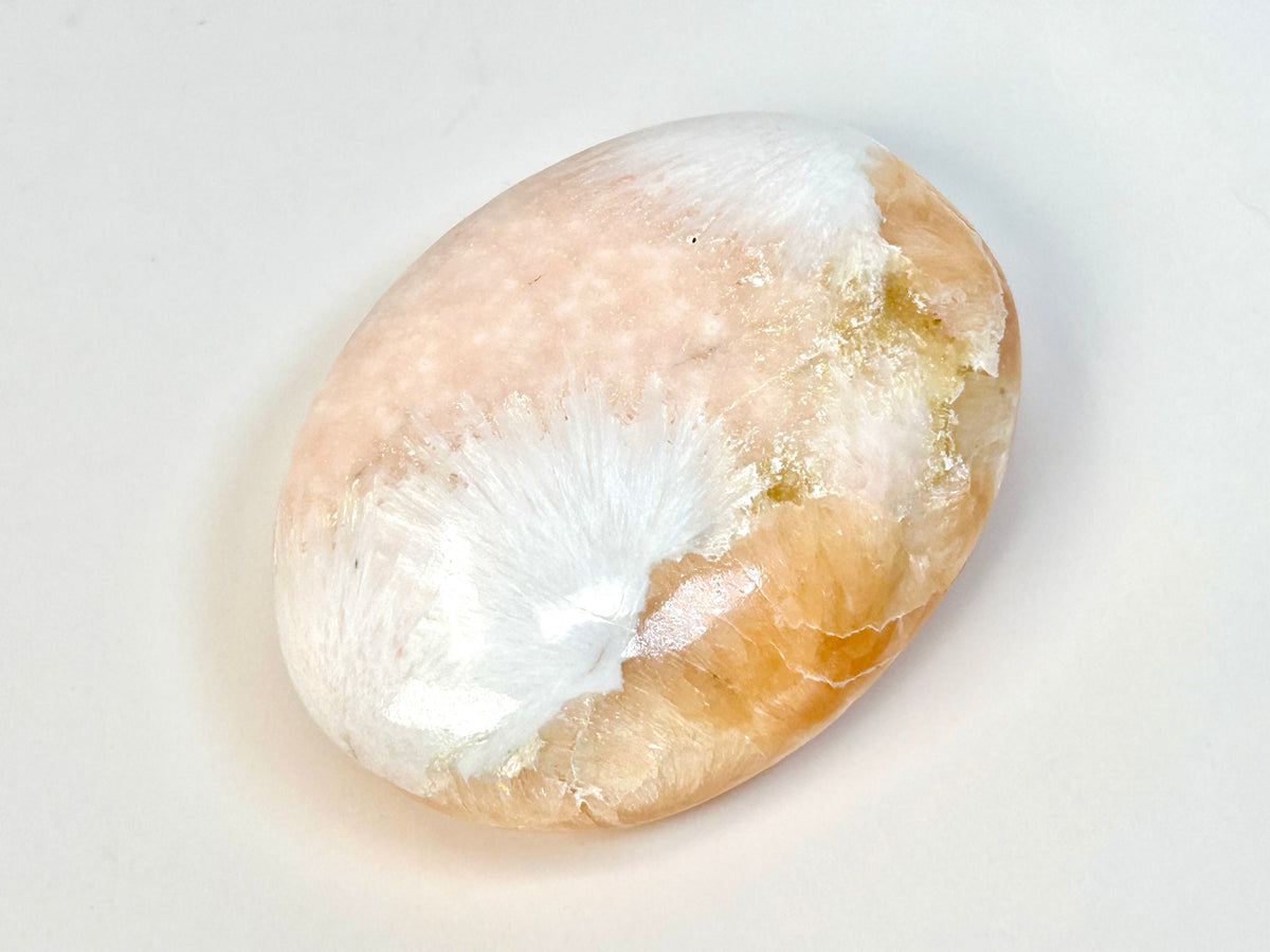 Stilbite with Scolecite Palm Stone (2.75", 70mm)