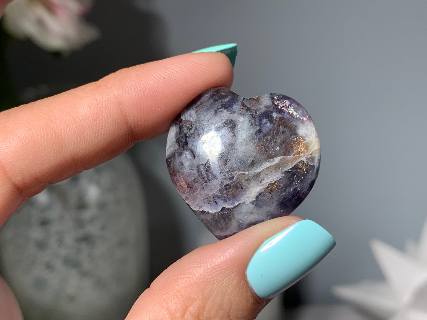 Small Flat Iolite Sunstone Heart