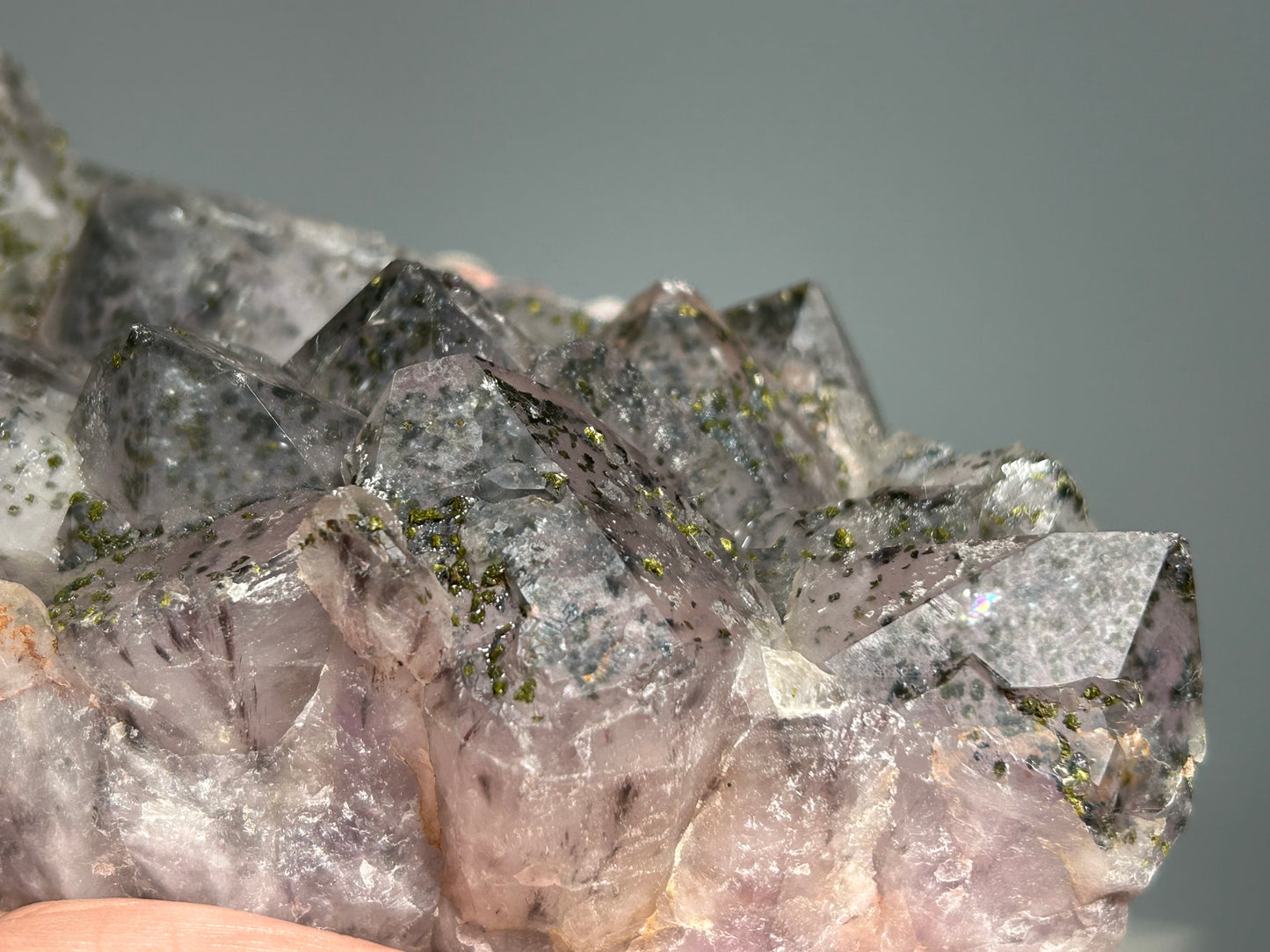 Epidote on Amethyst (5.4", 134mm)