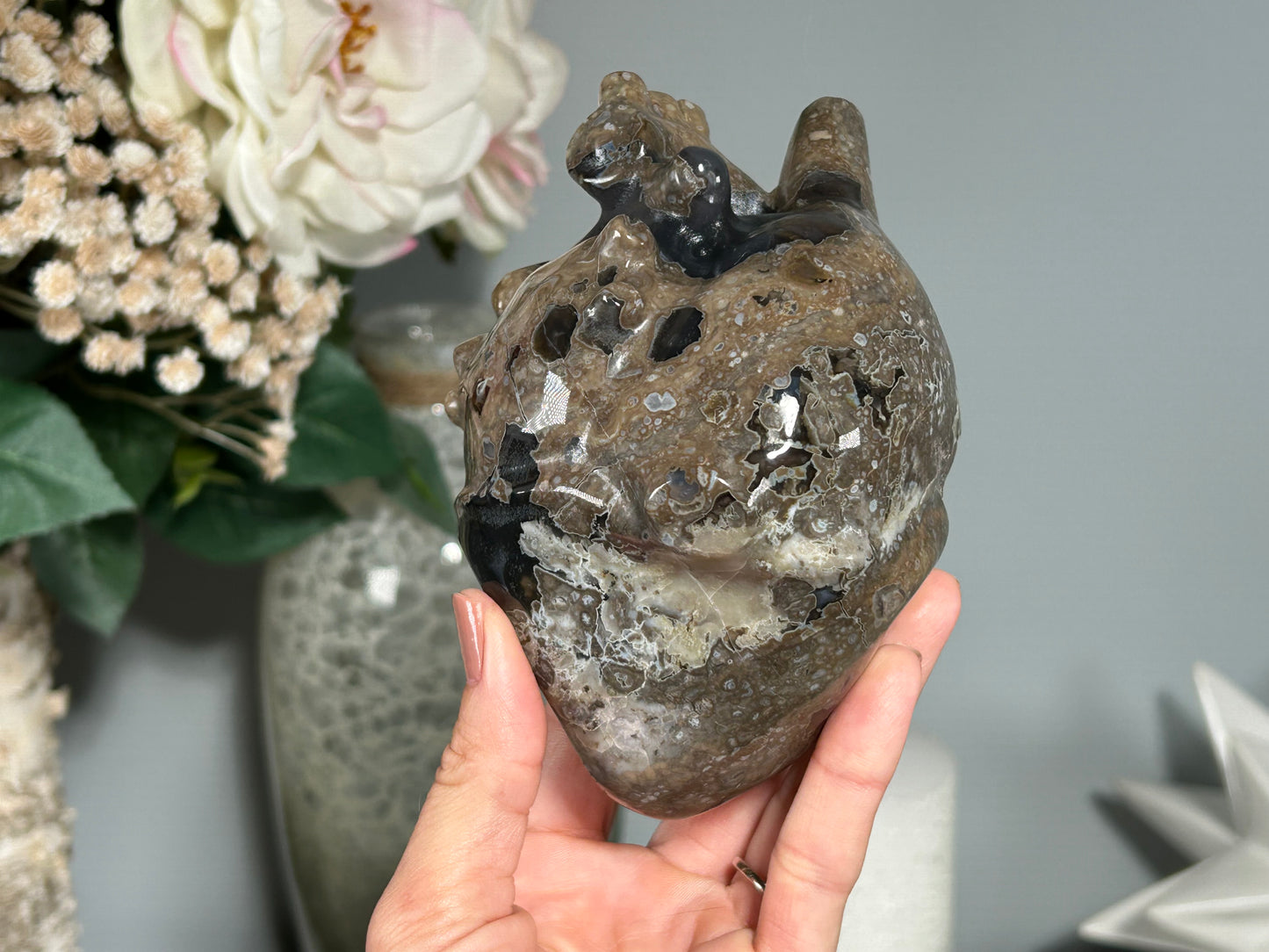 Volcano Agate Anatomical Heart (5", 127mm)