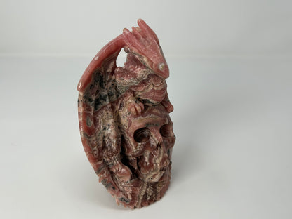 Rhodochrosite Skull with Dragon (5", 127mm)