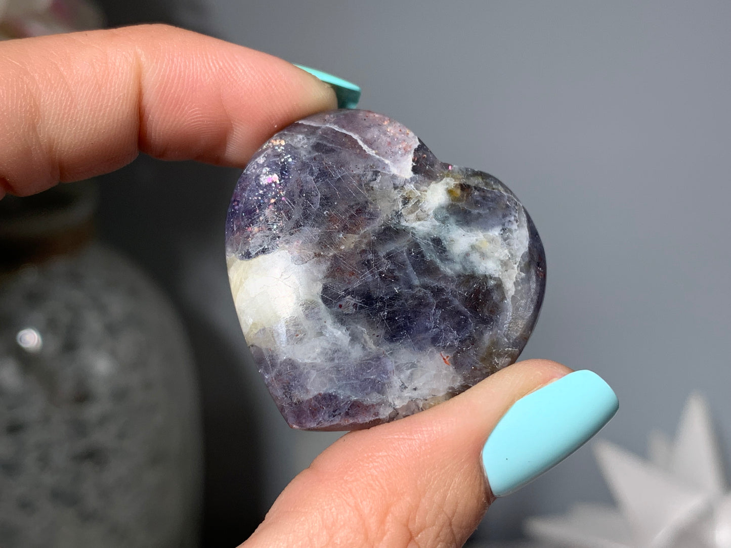 Small Flat Iolite Sunstone Heart