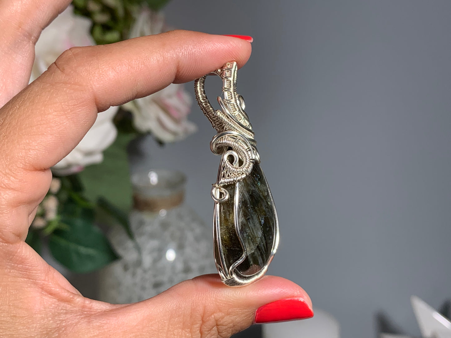 Wire Wrapped Labradorite Pendant (2.2" 56mm)