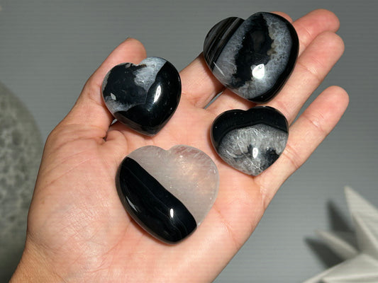Black Agate crystal heart grounding protection stone Reiki cleansed