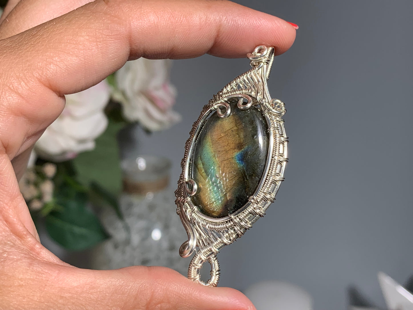 Wire Wrapped Labradorite Pendant (2.5" 64mm)