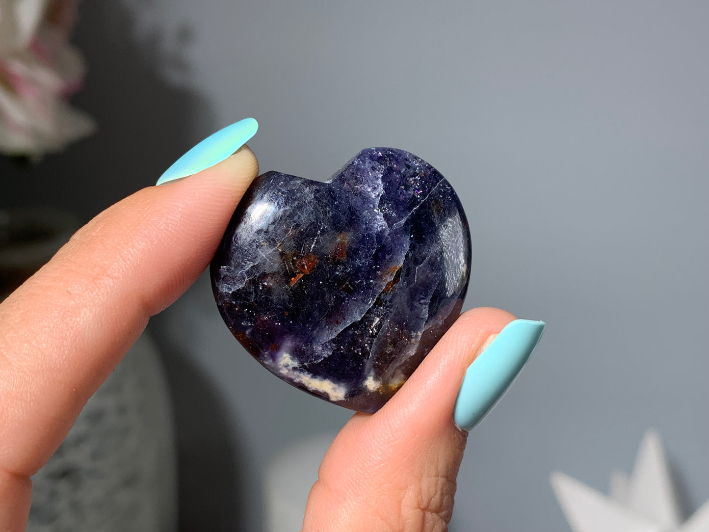 Small Flat Iolite Sunstone Heart