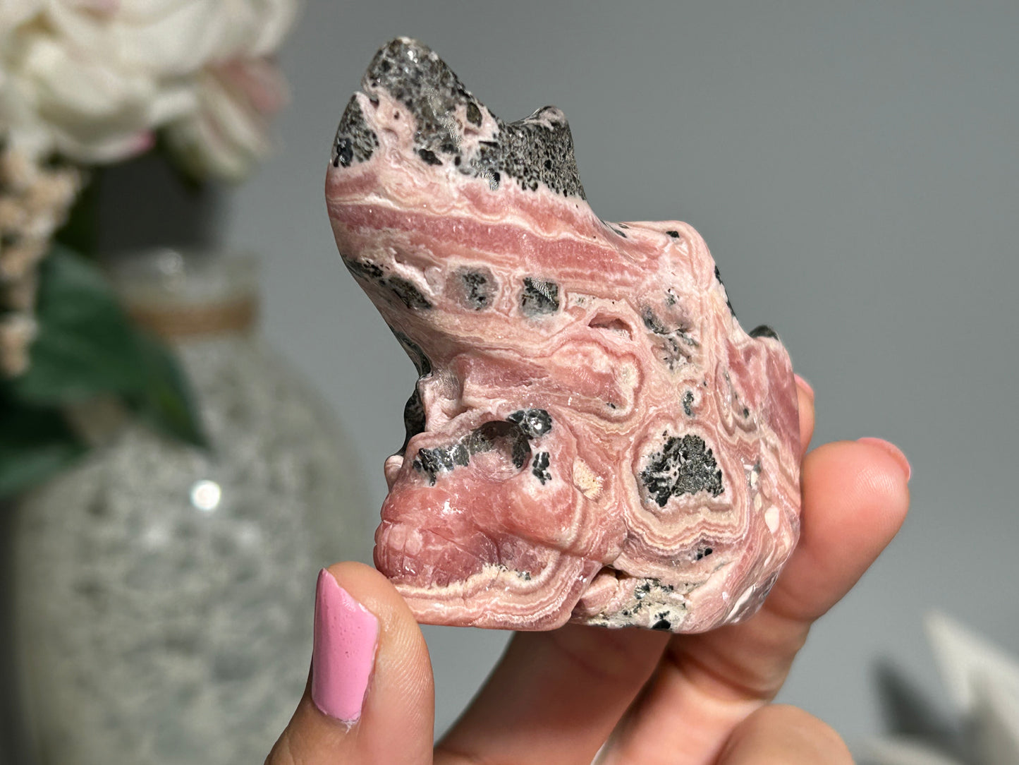 Rhodochrosite Skull (2.8", 72mm)