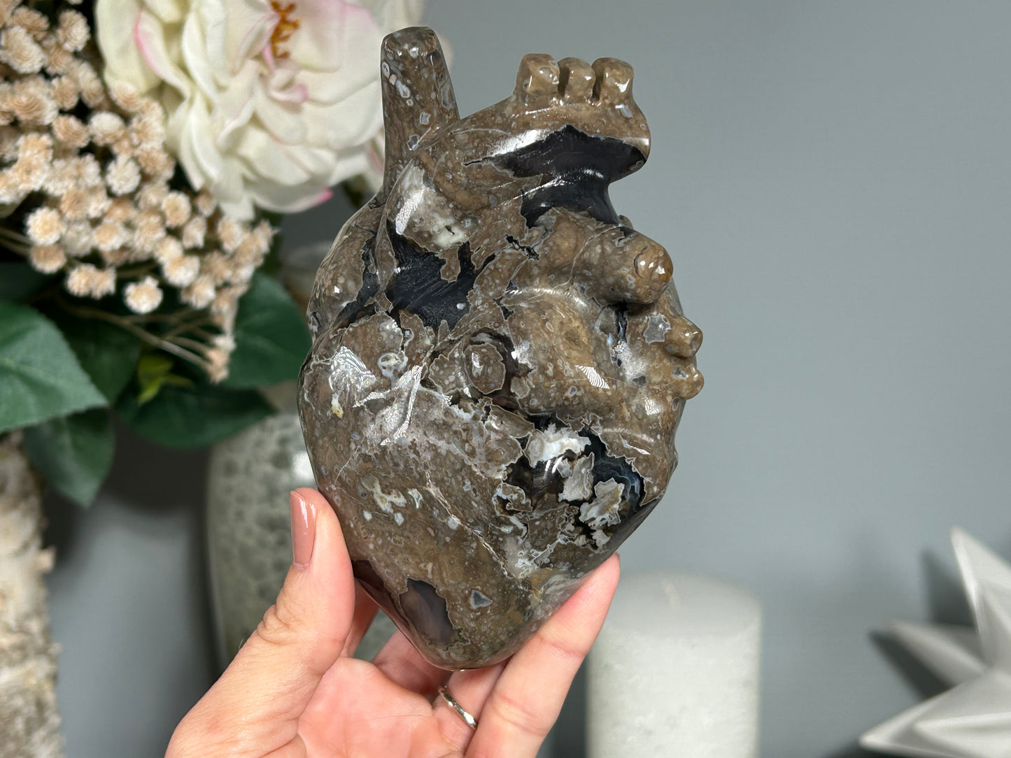 Volcano Agate Anatomical Heart (5", 127mm)