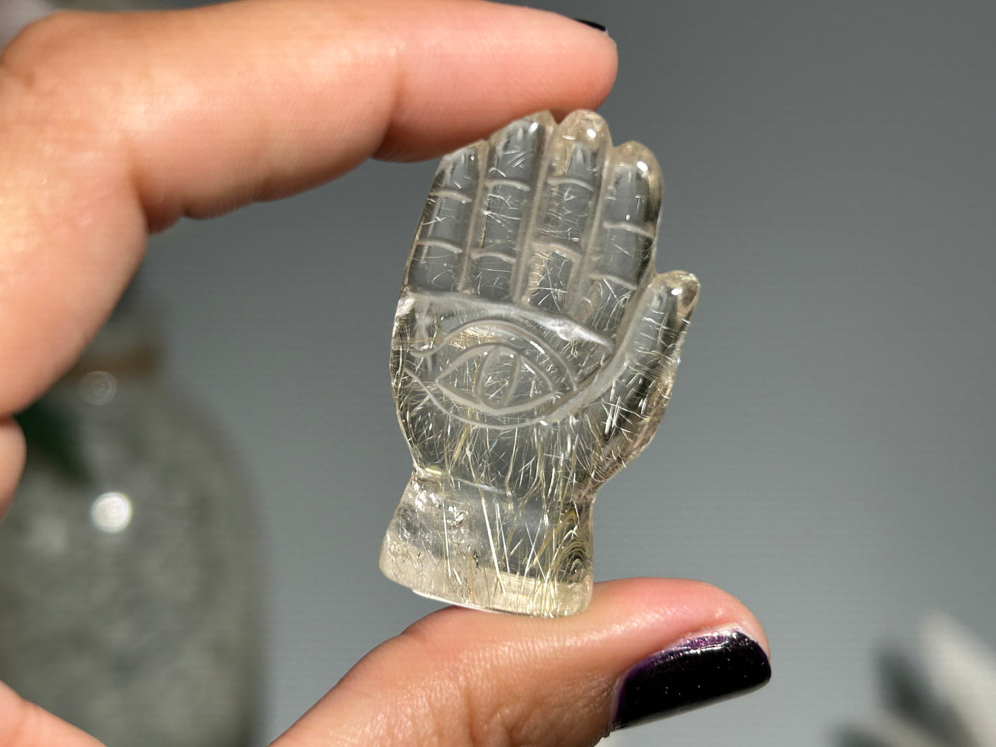 Rutilated Quartz Evil Eye Hand (1.6”, 41mm)