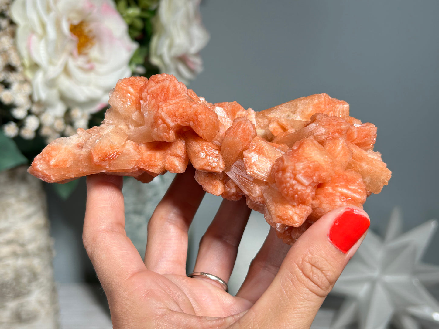 Red Stilbite Cluster (5.5", 139mm)