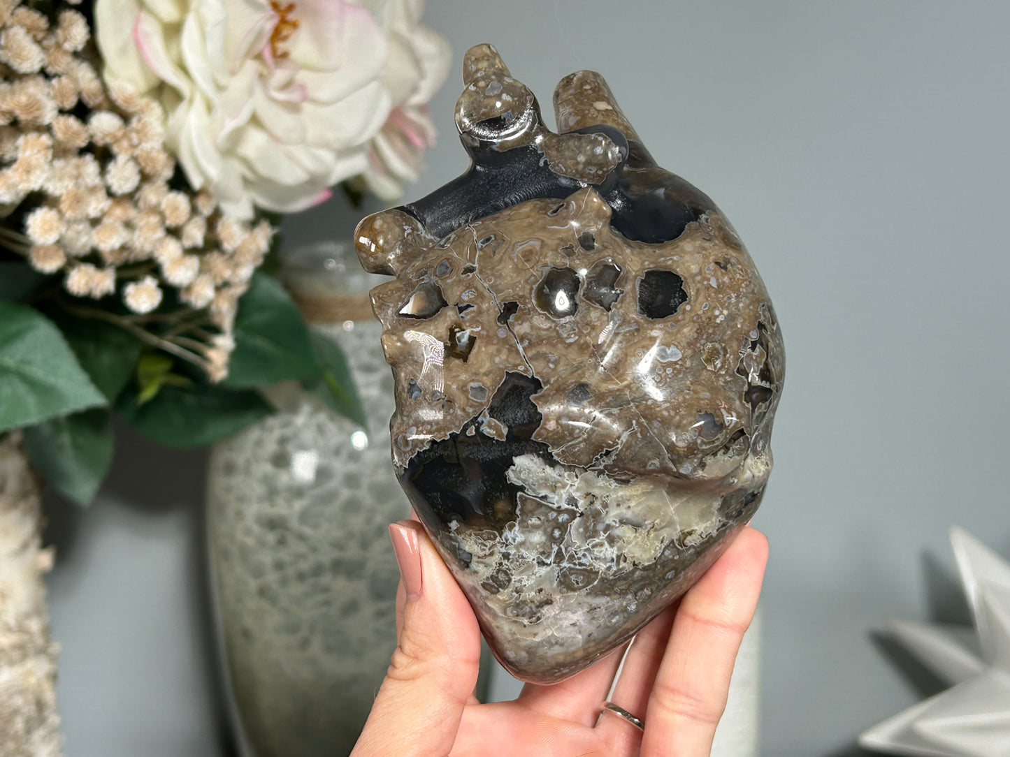 Volcano Agate Anatomical Heart (5", 127mm)