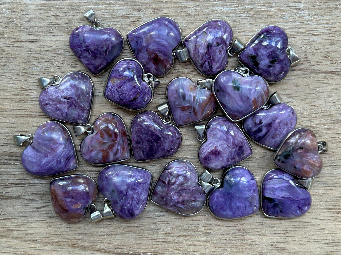 Purple Charoite crystal heart pendant spiritual insight healing jewelry