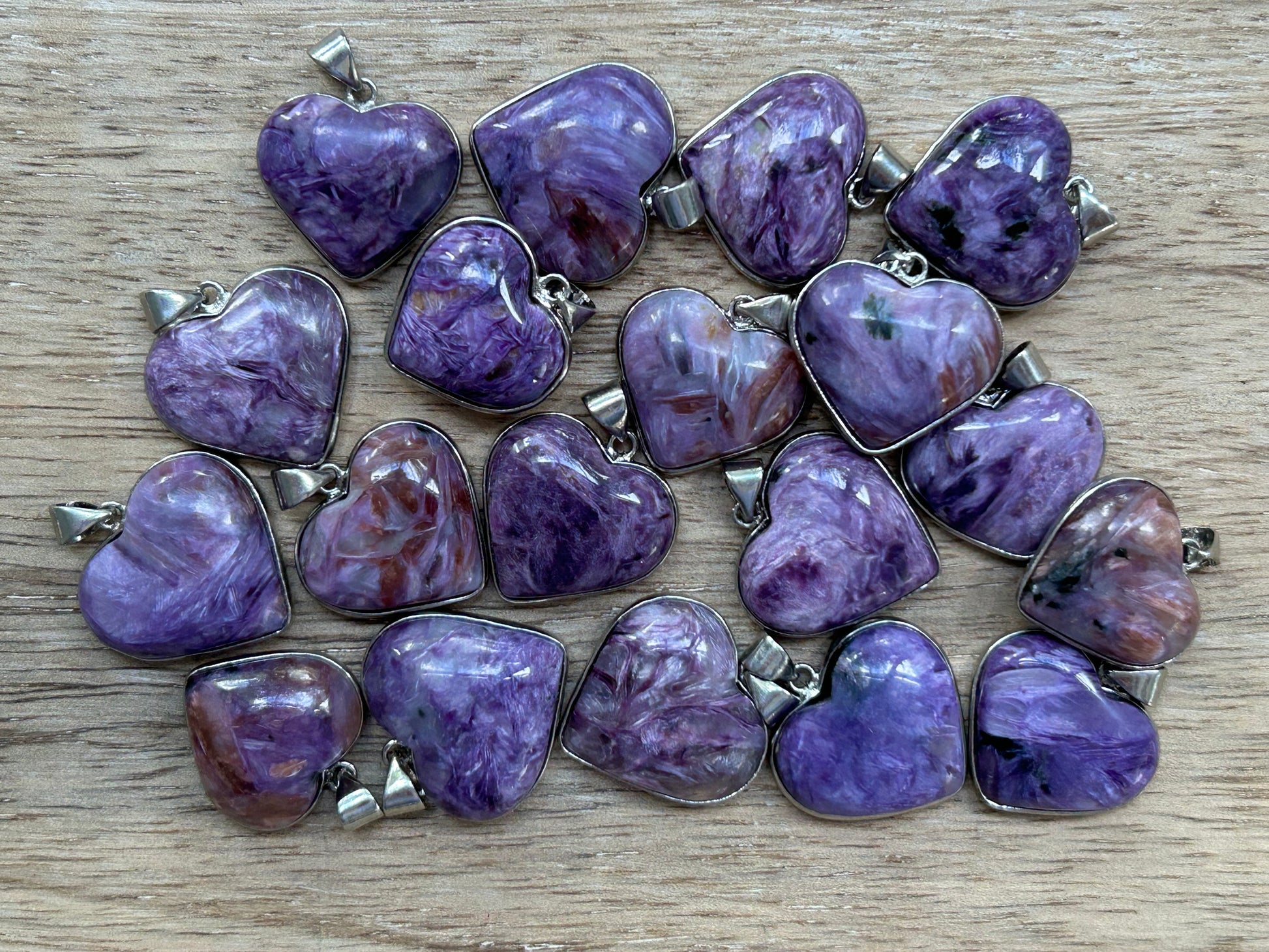 Purple Charoite crystal heart pendant spiritual insight healing jewelry