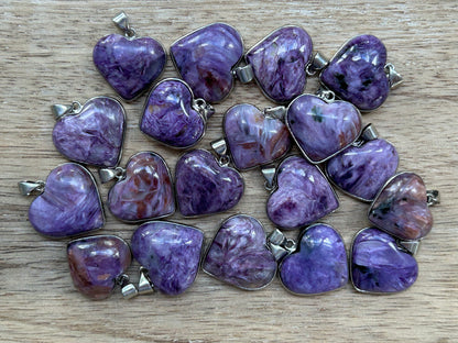 Purple Charoite crystal heart pendant spiritual insight healing jewelry