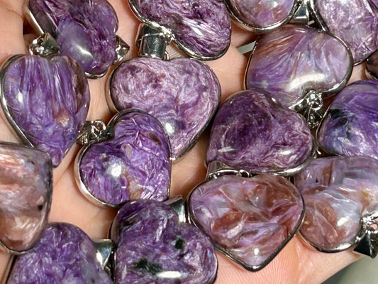 Charoite heart pendant crystal necklace transformation stone Reiki cleansed by Strong Healer