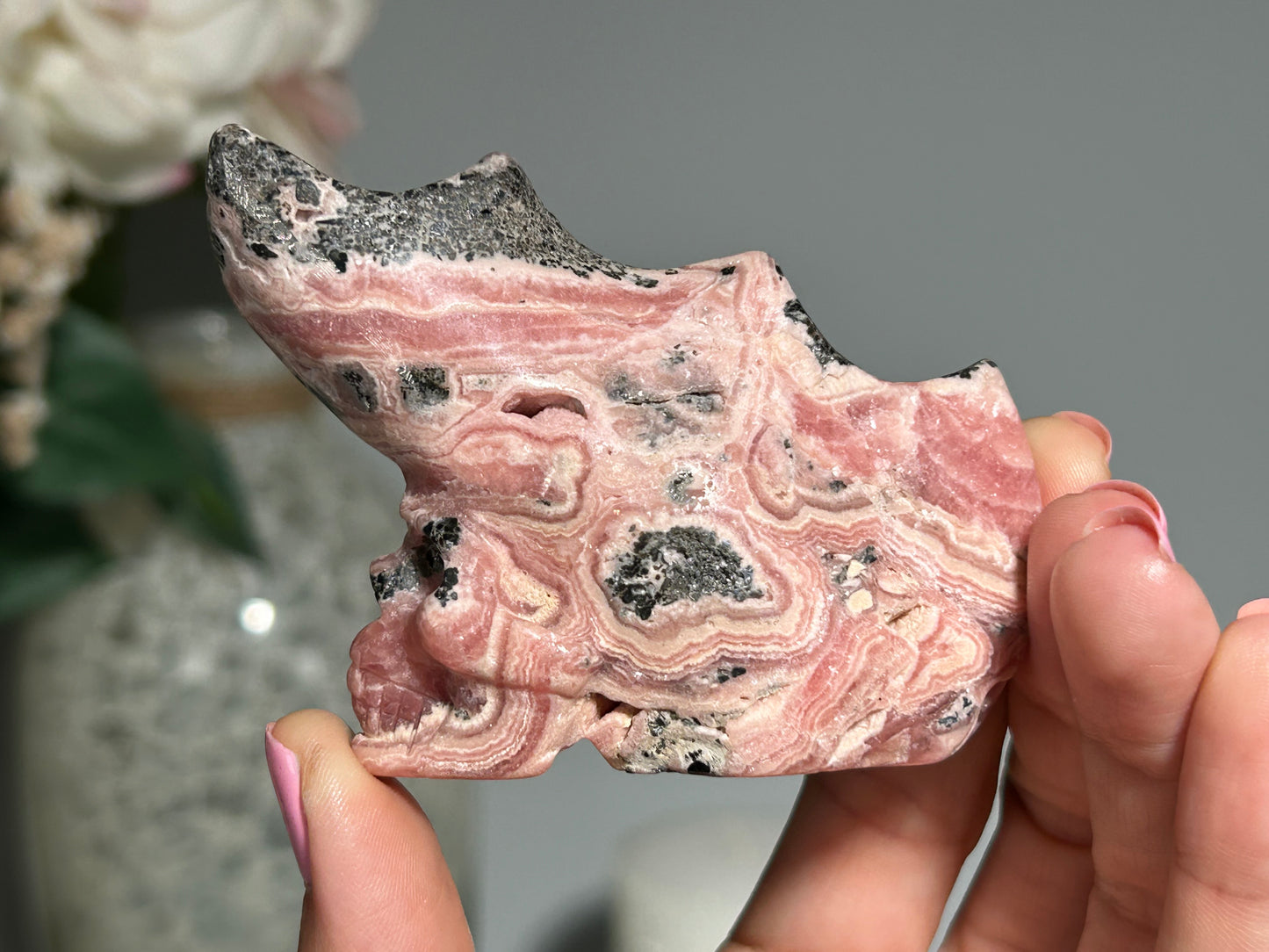 Rhodochrosite Skull (2.8", 72mm)