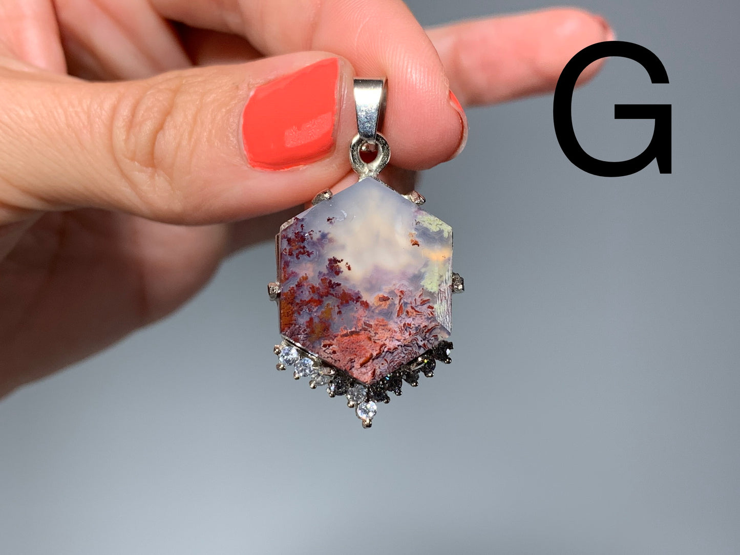 Moss Agate Pendant with Cubic Zirconia