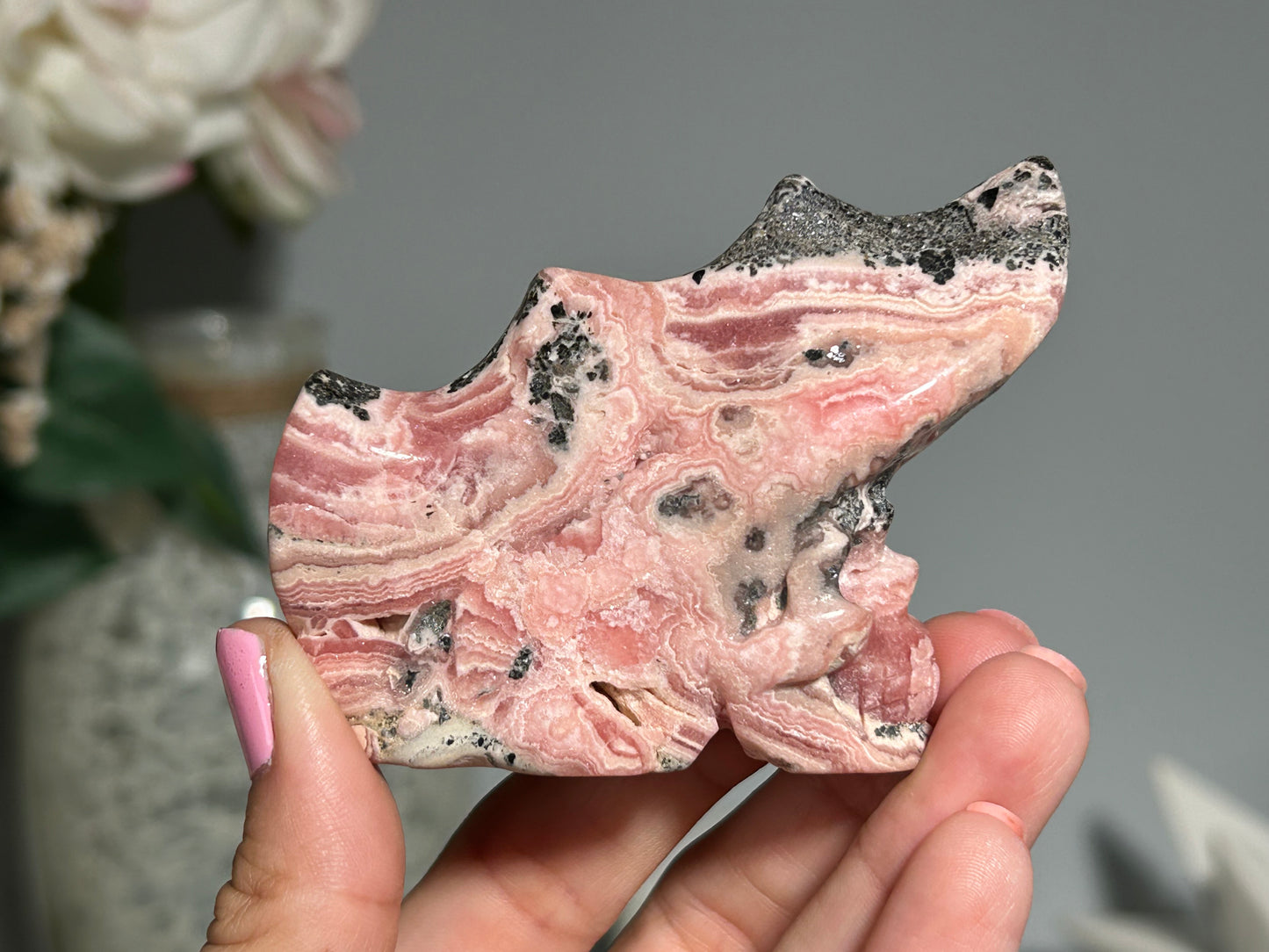 Rhodochrosite Skull (2.8", 72mm)