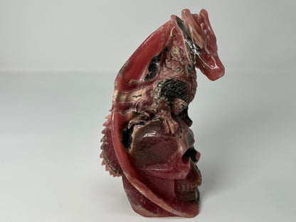 Rhodochrosite Skull with Dragon (5.5", 141mm)
